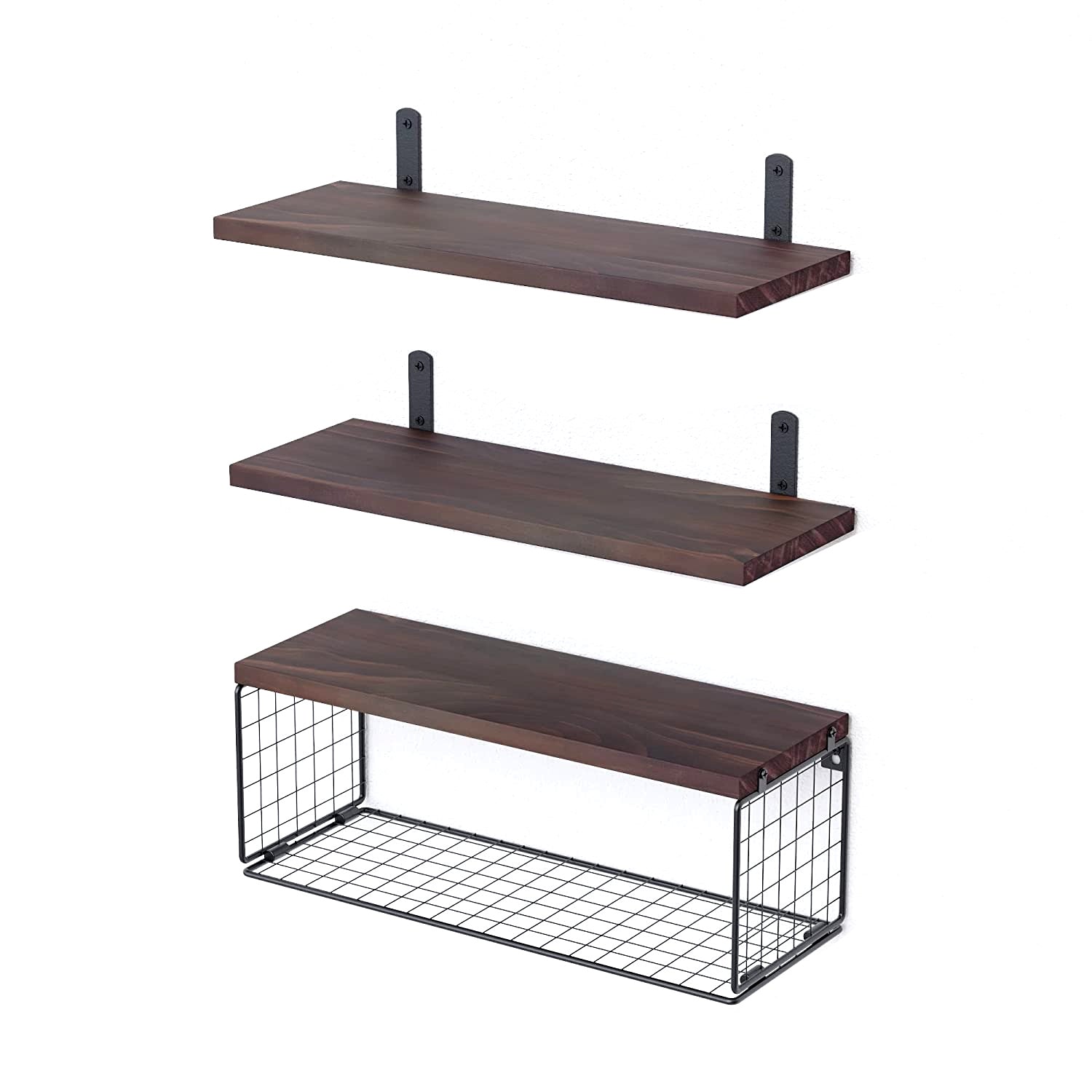 Elitee 2-in-1 Floating Wall Shelves with Basket - Space Saving Storage