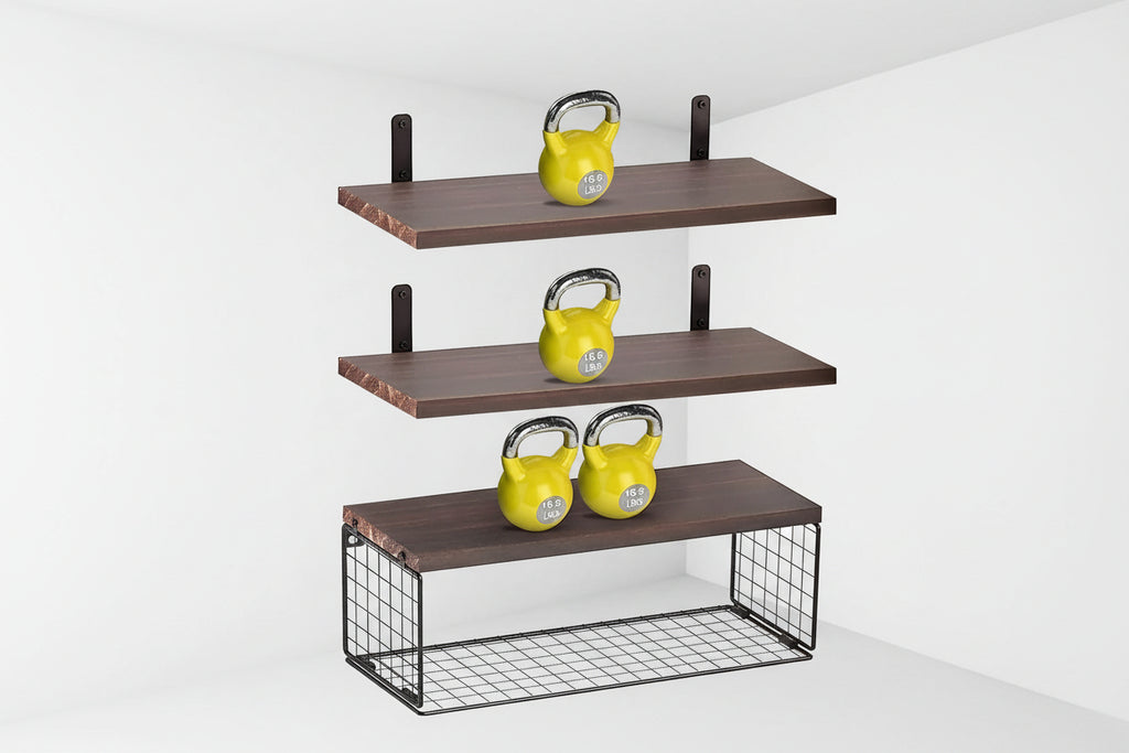 Elitee 2-in-1 Floating Wall Shelves with Basket - Space Saving Storage
